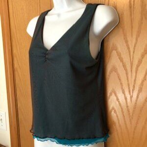Vintage M. Kalan Layered Bodycon Sleeveless Tank Turquoise Brown Ruffle Med
